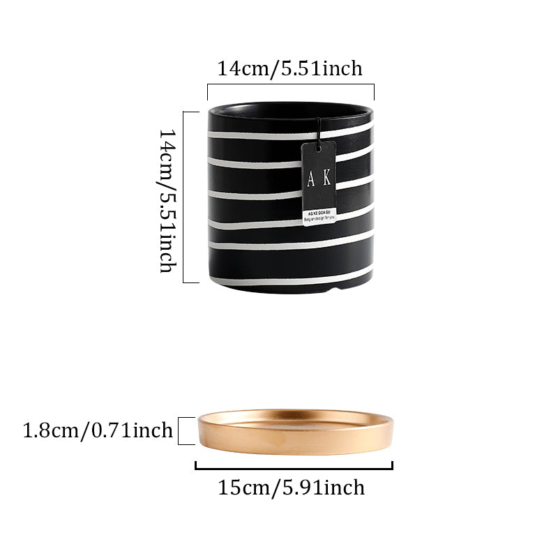 'Straight Around' ceramic flower pot with saucer