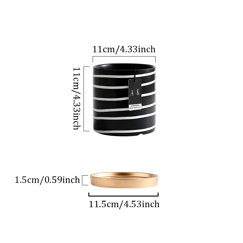 'Straight Around' ceramic flower pot with saucer