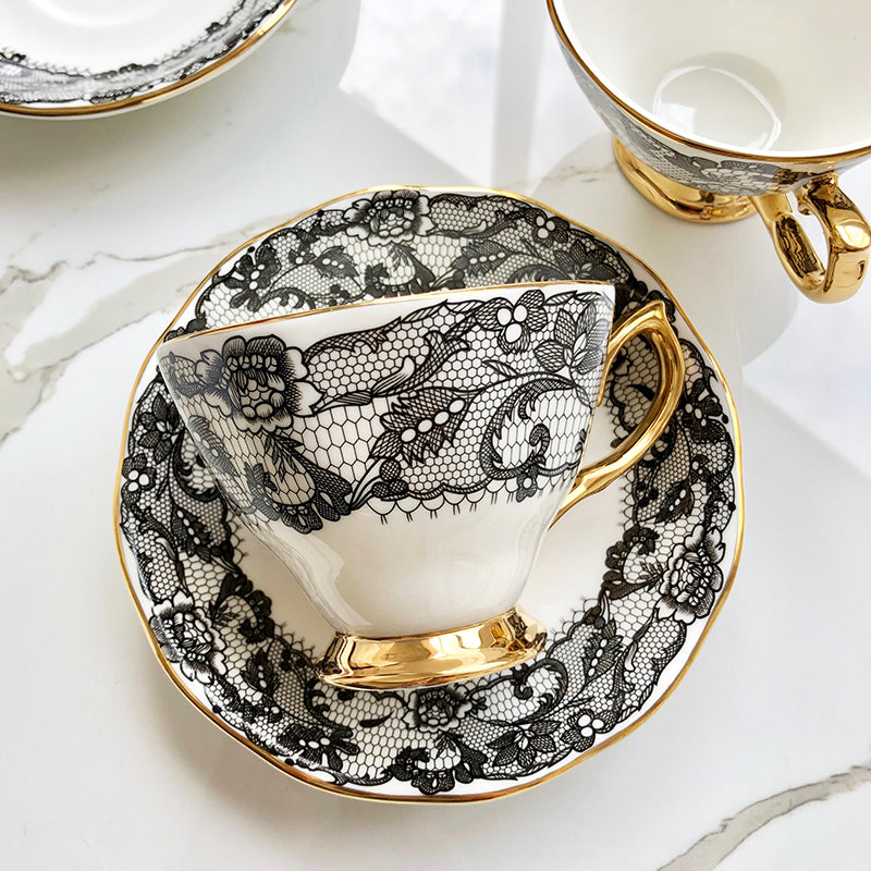 'Lady Black Lace' english afternoon tea cup set