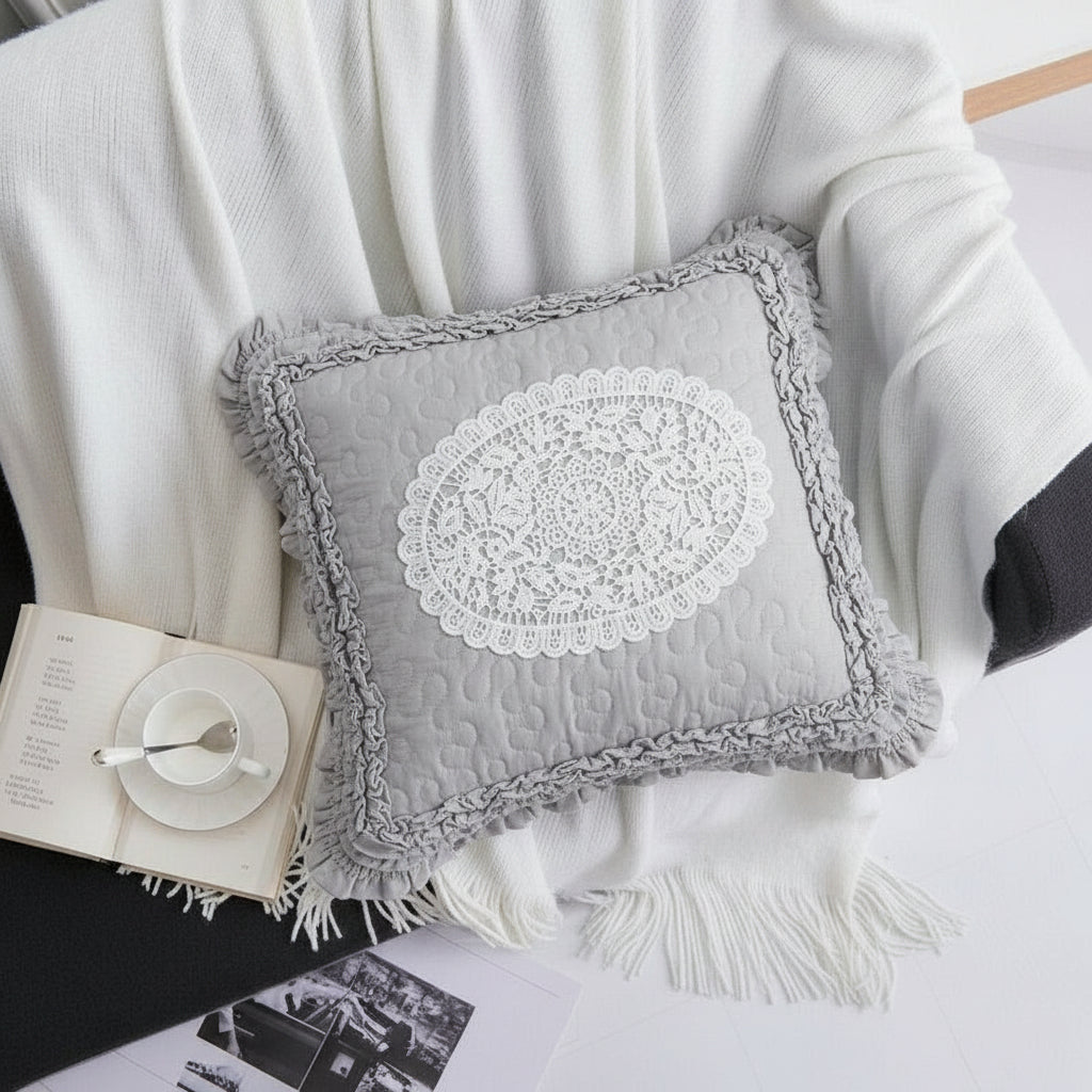 'Frills & Lace' cotton cushion cover