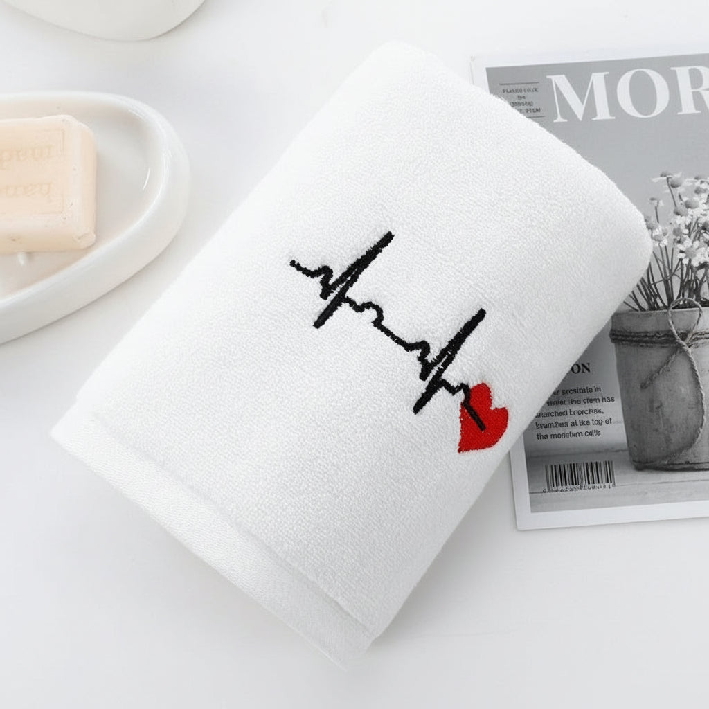 'Beat My Heart' thick cotton embroidered towel