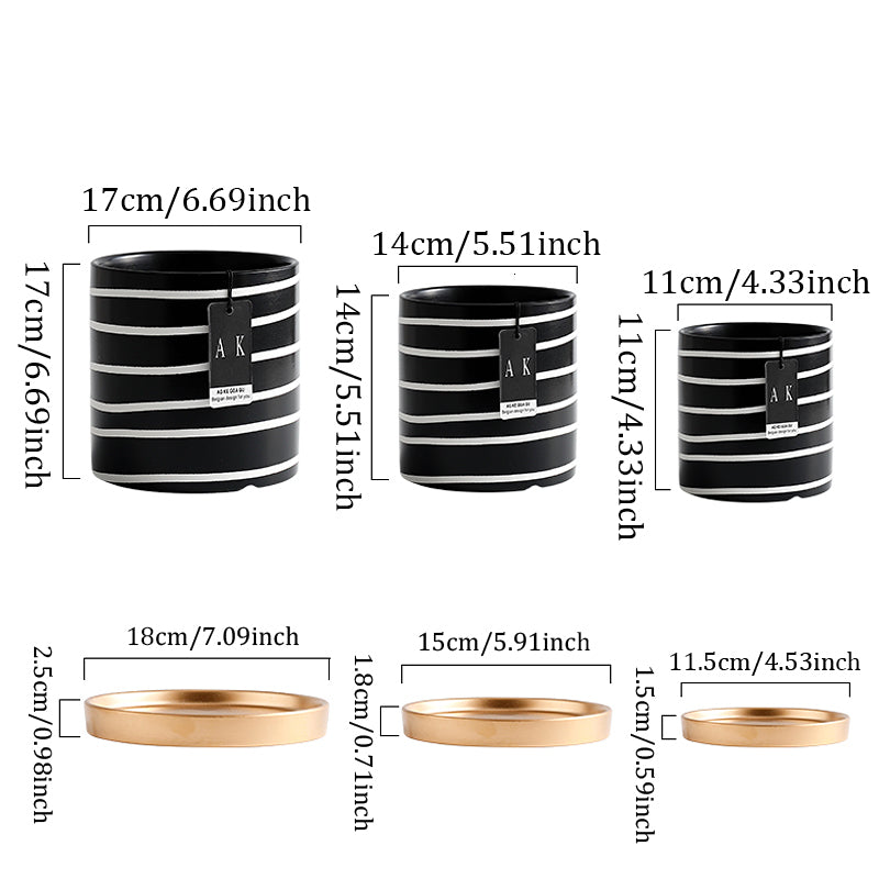'Straight Around' ceramic flower pot with saucer