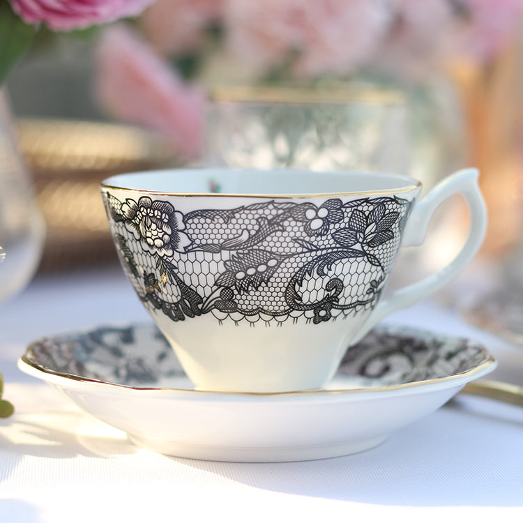'Lady Black Lace' english afternoon tea cup set