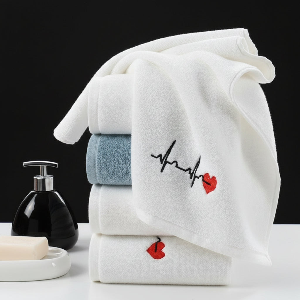 'Beat My Heart' thick cotton embroidered towel