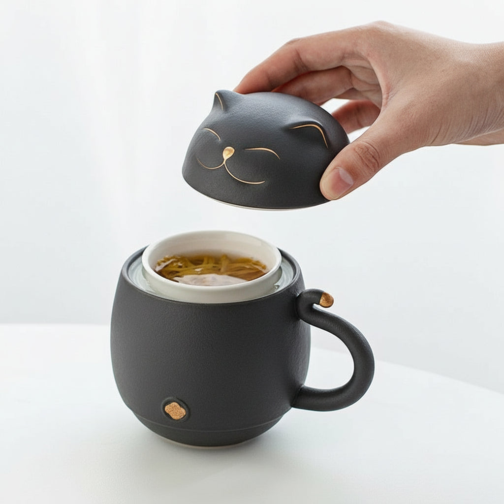 'The Lucky Cat' portable ceramic stone mug